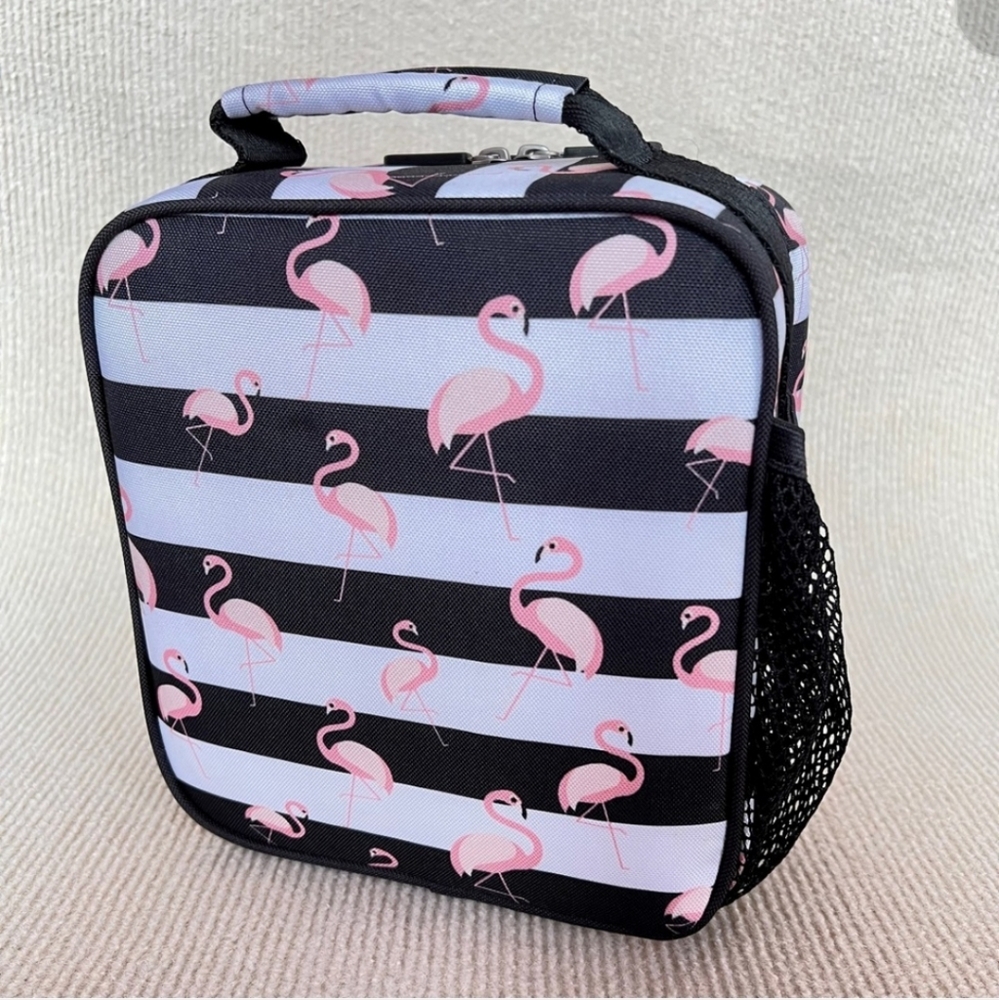 New Pottery Barn PBTEEN Gear-Up Black Stripes Flamingo lunchbox - Picture 5 of 6